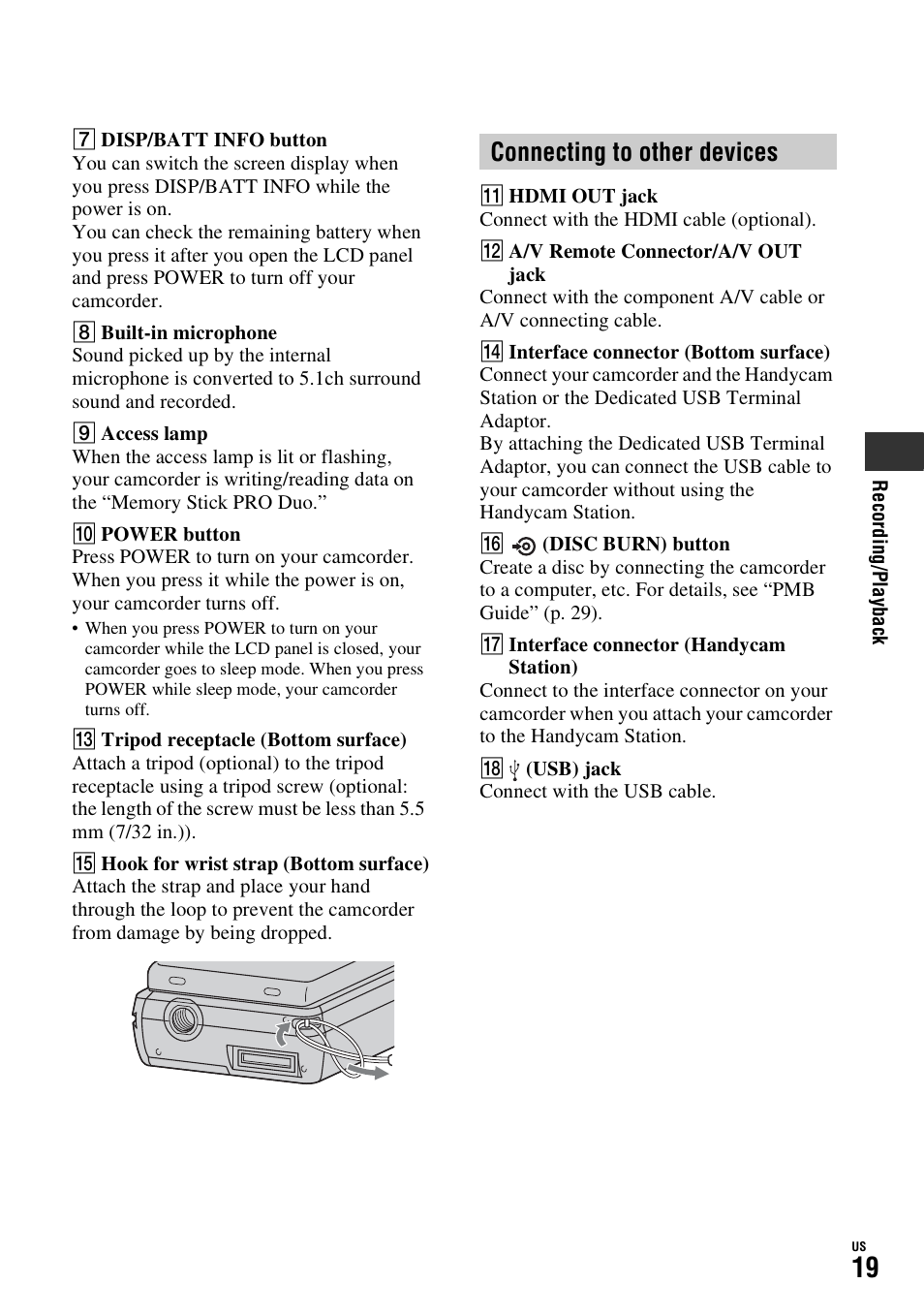 Connecting to other devices | Sony HDR-TG1 User Manual | Page 19 / 76