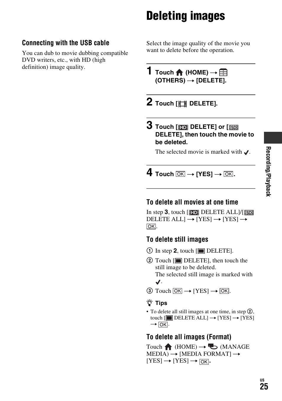 Deleting images, P. 25) | Sony HDR-TG1 User Manual | Page 25 / 76