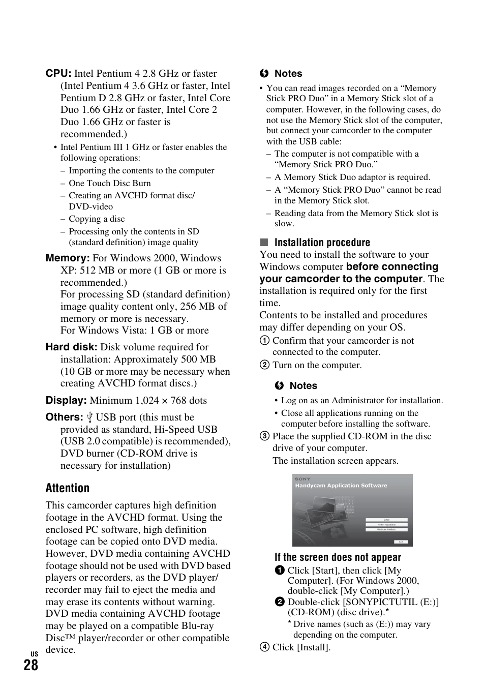 Attention | Sony HDR-TG1 User Manual | Page 28 / 76