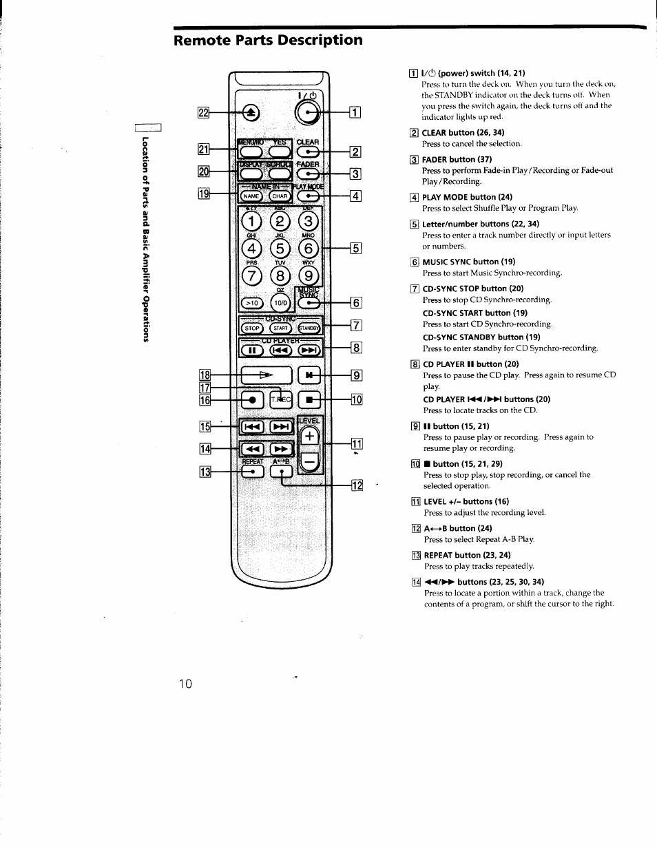 Remote parts description, D) d, Cm 0 | Sony MDS-JE330 User Manual | Page 10 / 45