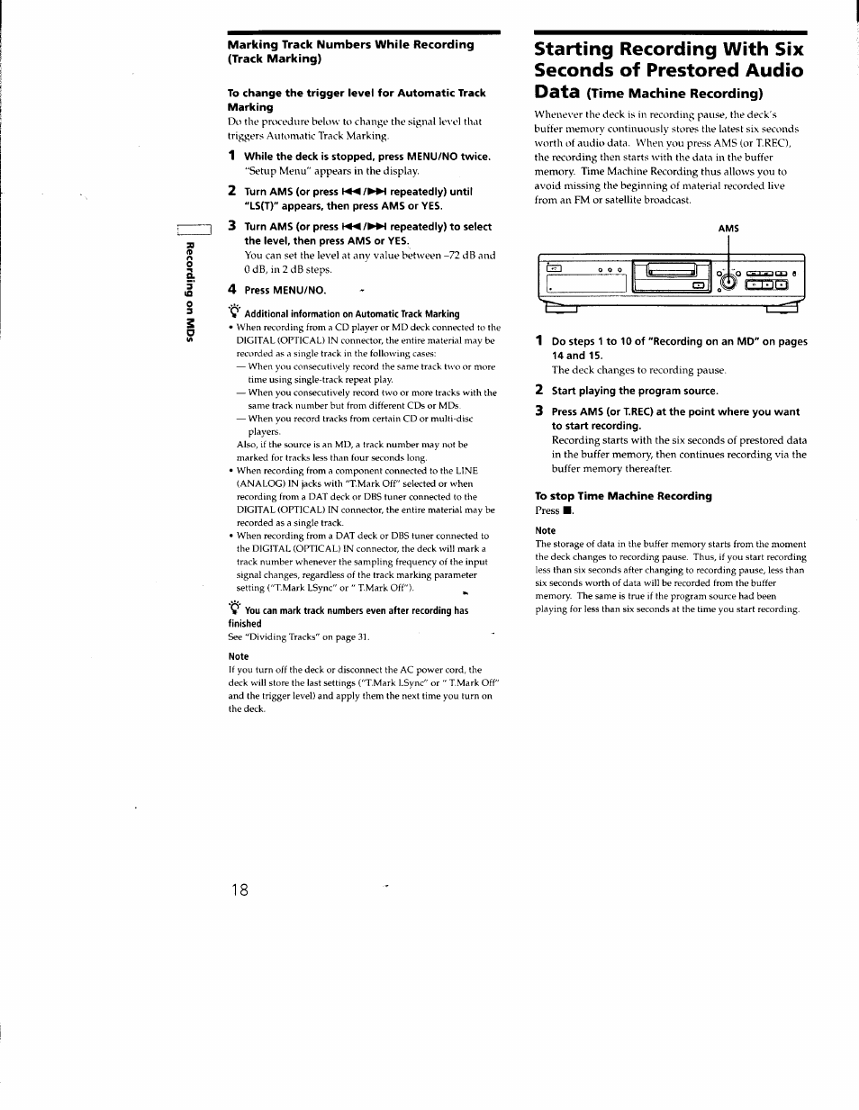 Data (time machine recording) | Sony MDS-JE330 User Manual | Page 18 / 45