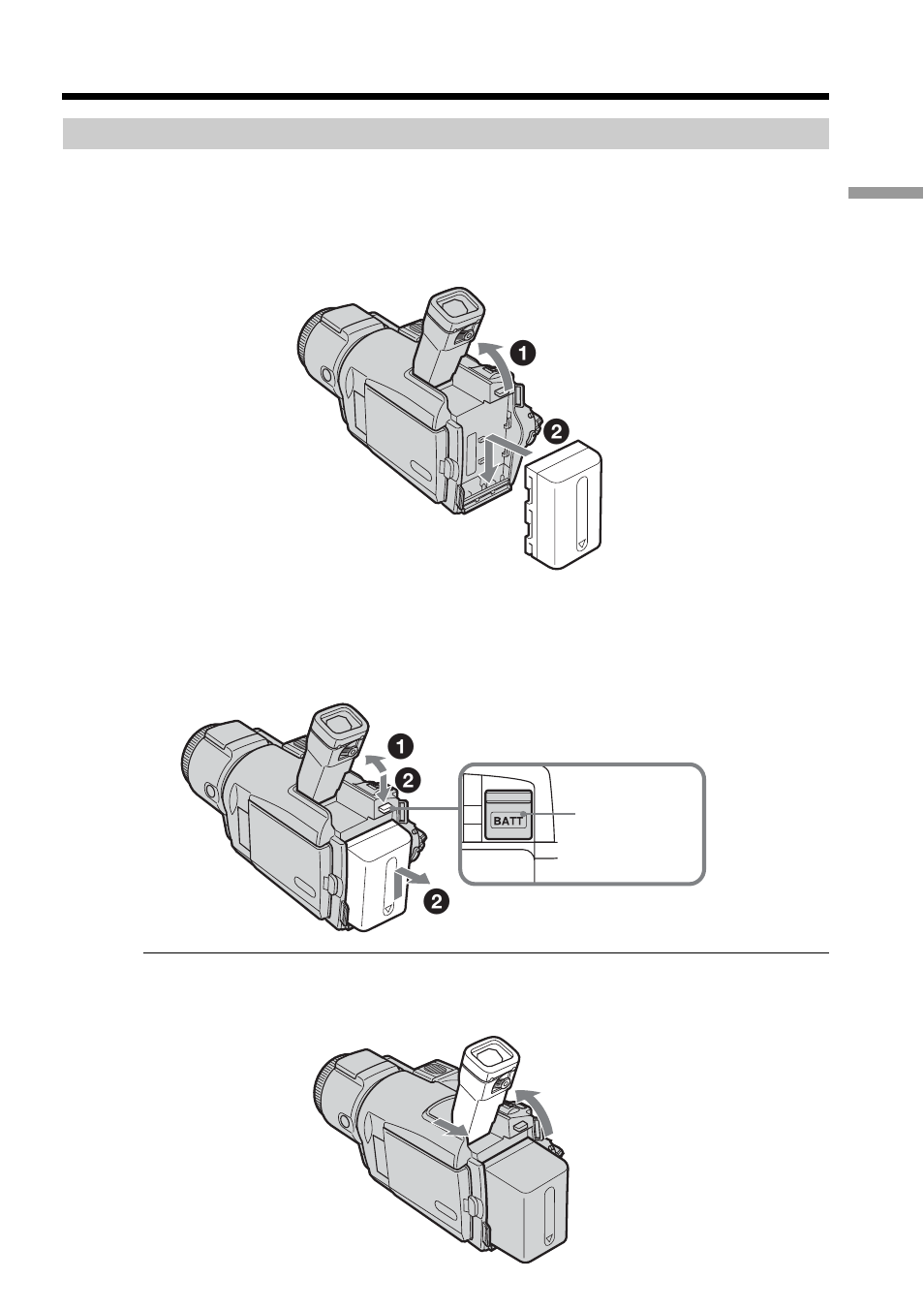 Step 1 preparing the power source, Installing or removing the battery pack | Sony DCR-TRV70 User Manual | Page 15 / 220