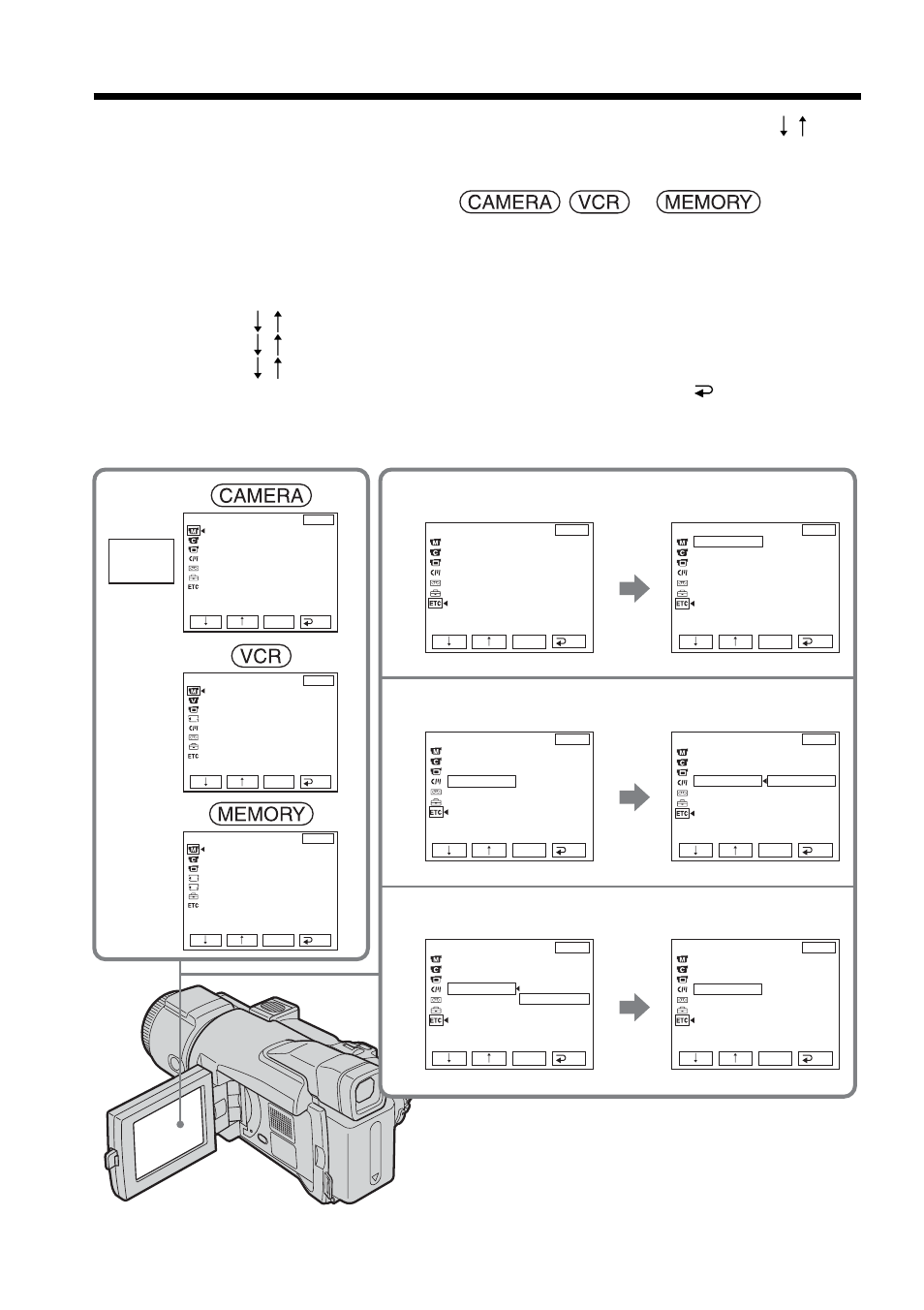 Customizing your camcorder, Changing the menu settings, Menu | Press exit. — customizing your camcorder | Sony DCR-TRV70 User Manual | Page 172 / 220