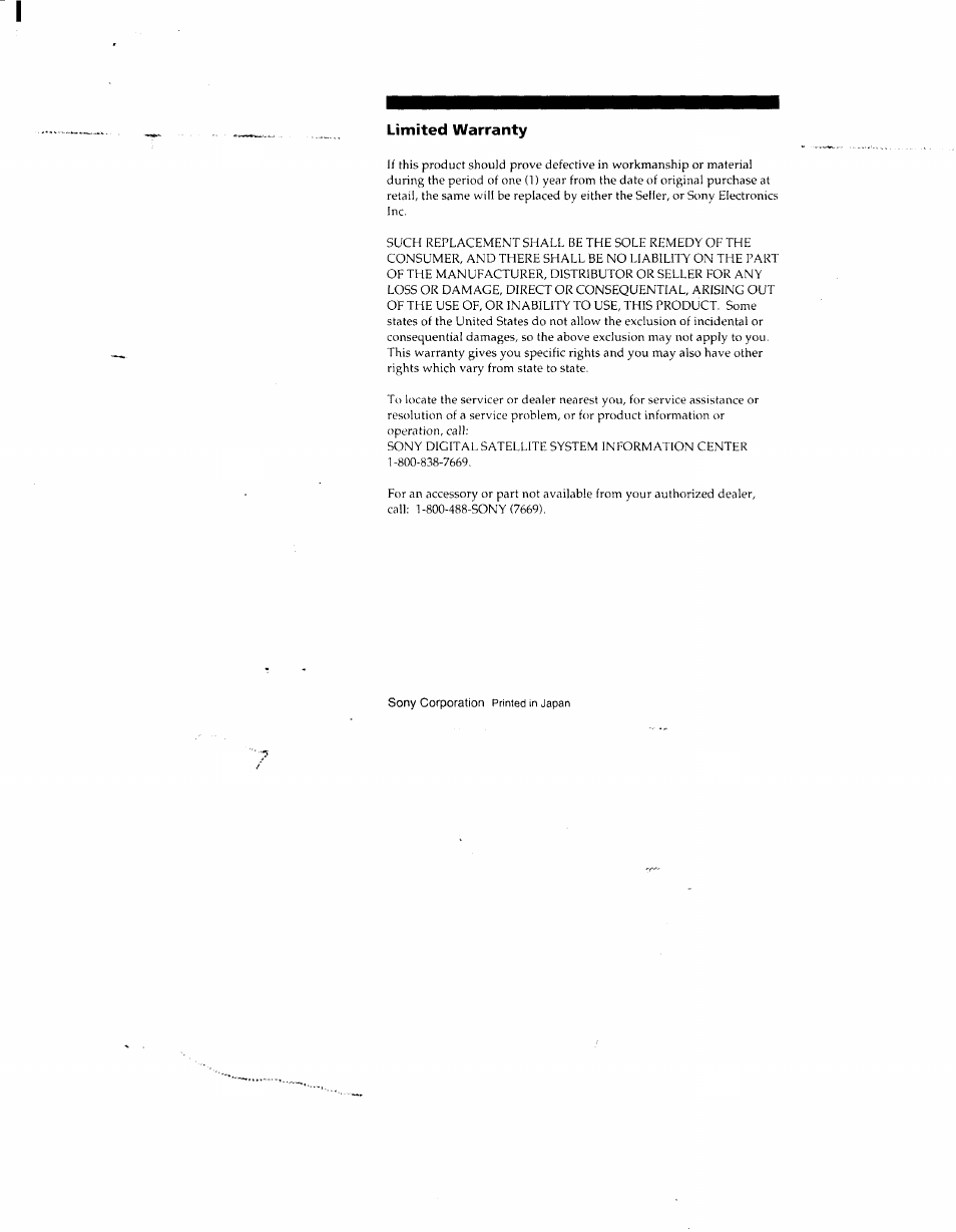 Limited warranty | Sony RM-Y130 User Manual | Page 20 / 20