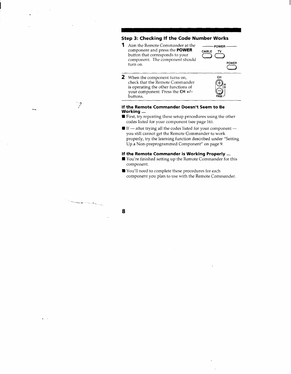 If the remote commander doesn't seem to be, Working, If the remote commander is working properly | Sony RM-Y130 User Manual | Page 8 / 20