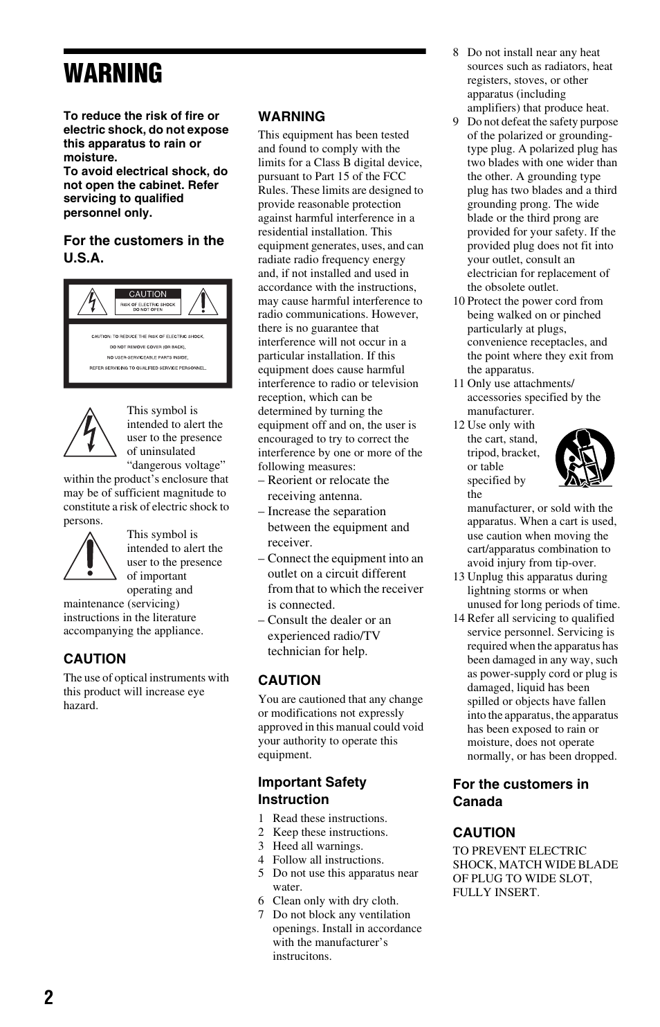 Warning | Sony DVP-NS9100ES User Manual | Page 2 / 96