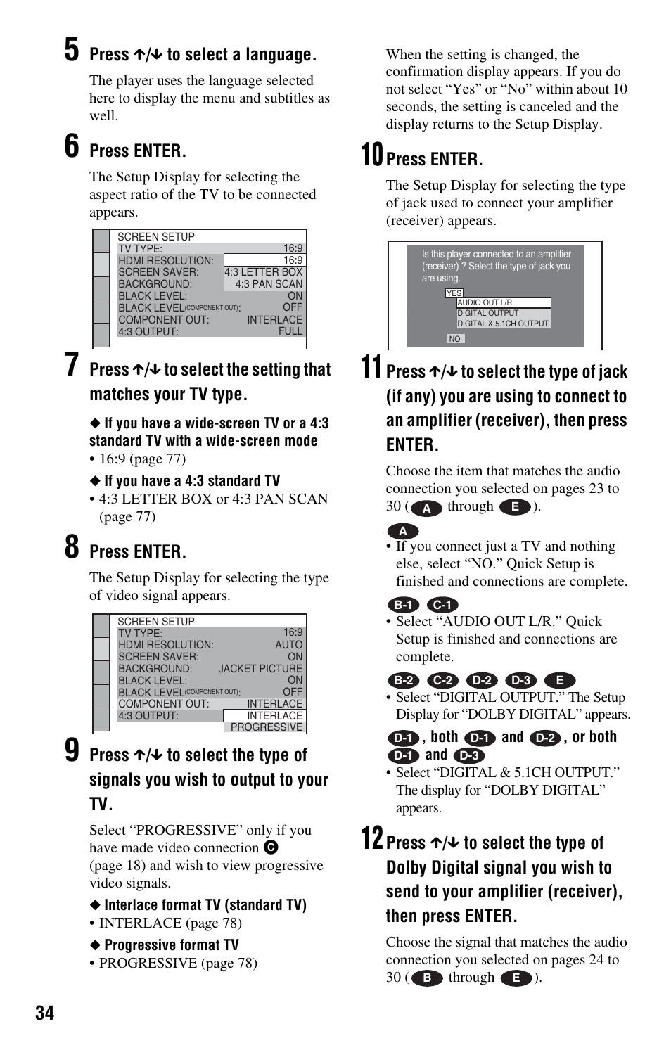 Press x / x to select a language, Press enter | Sony DVP-NS9100ES User Manual | Page 34 / 96