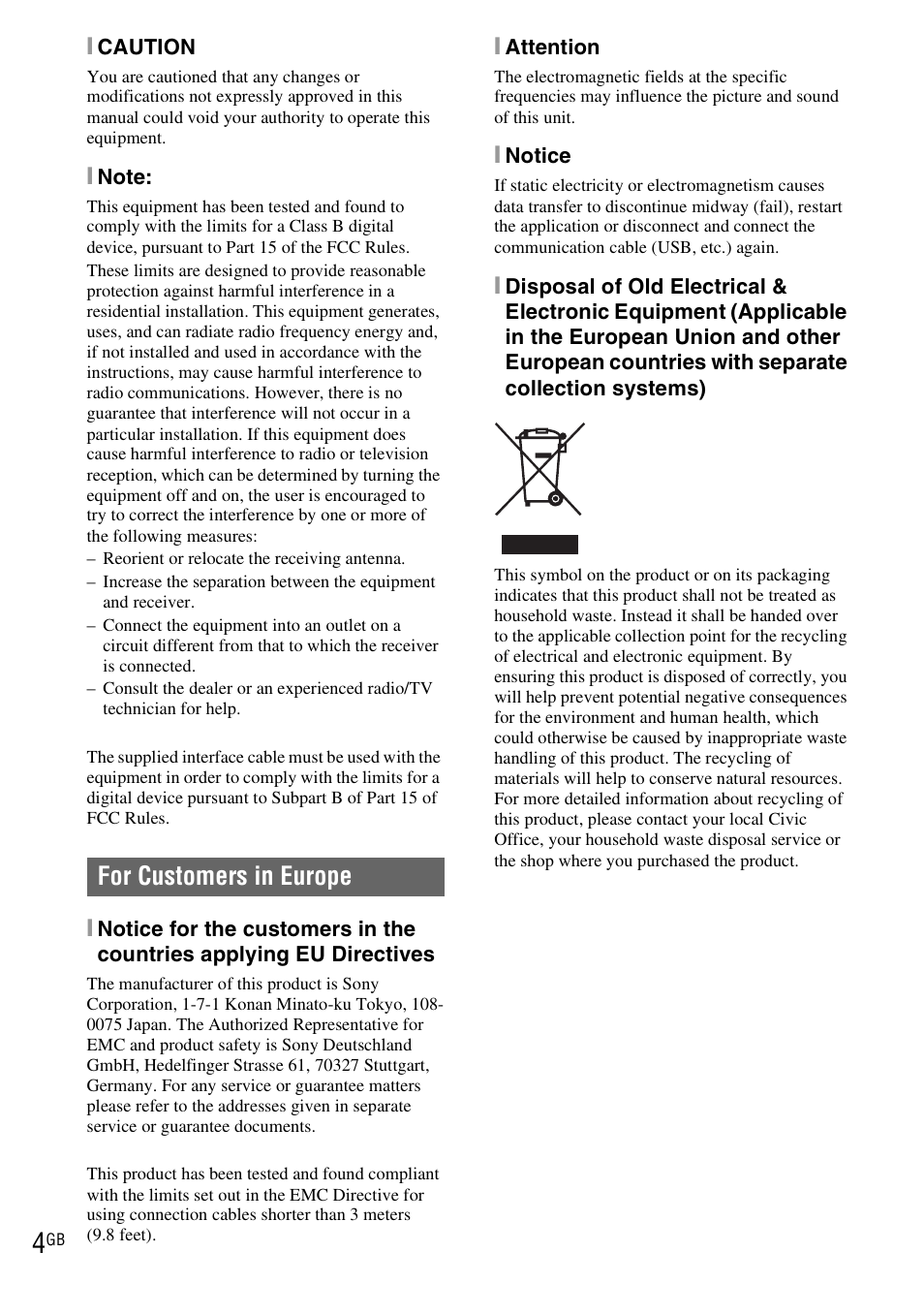 For customers in europe | Sony DSC-WX1 User Manual | Page 4 / 120