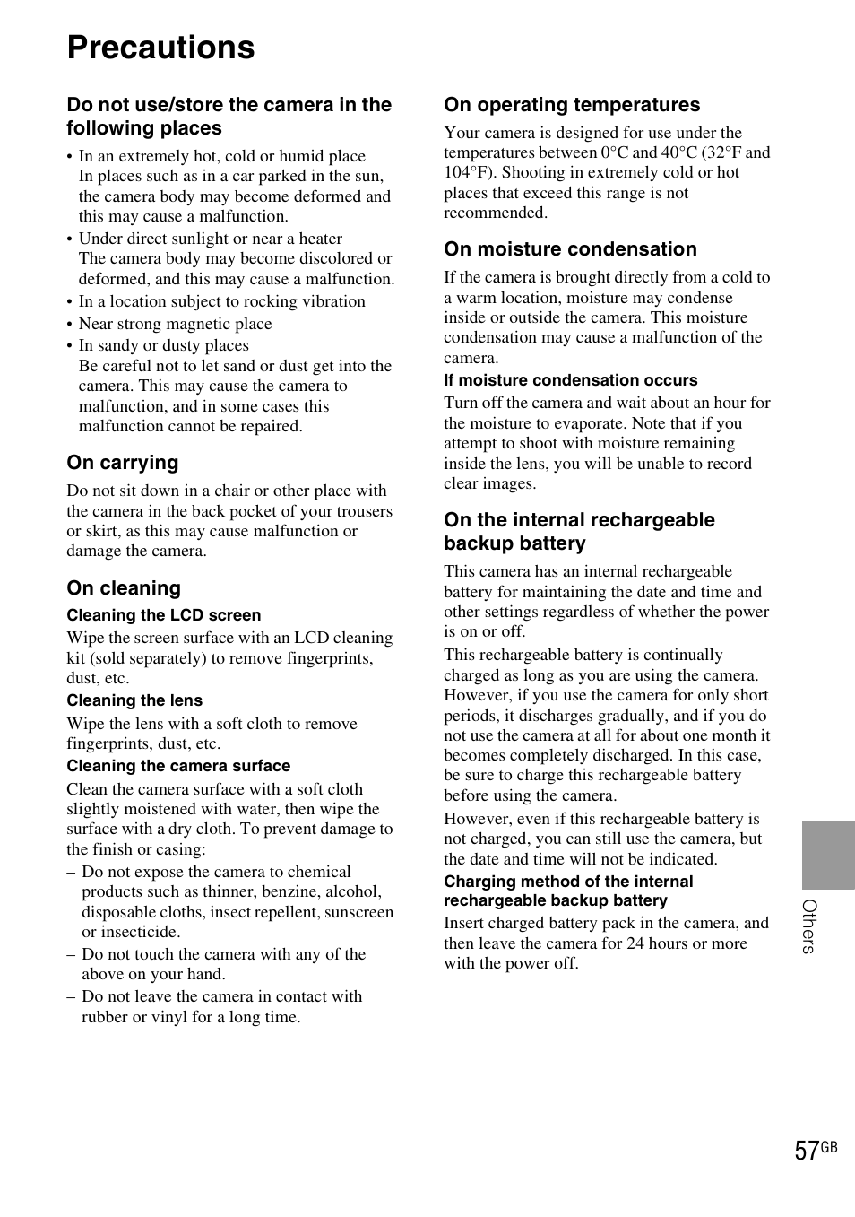 Precautions | Sony DSC-WX1 User Manual | Page 57 / 120
