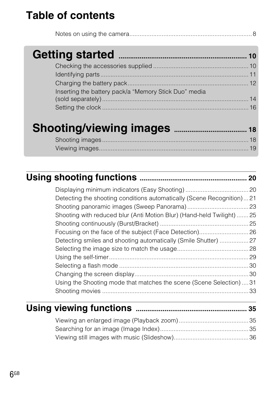 Sony DSC-WX1 User Manual | Page 6 / 120