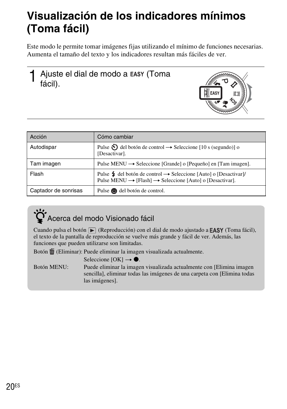 Utilización de las funciones de toma de imagen, Ajuste el dial de modo a (toma fácil) | Sony DSC-WX1 User Manual | Page 78 / 120
