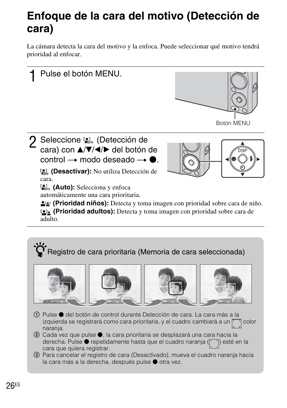 Enfoque de la cara del motivo (detección de cara) | Sony DSC-WX1 User Manual | Page 84 / 120