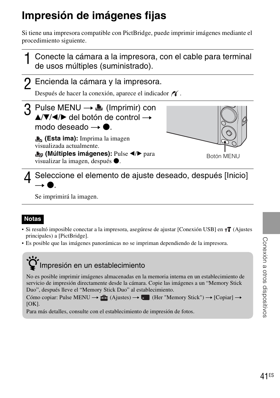 Impresión de imágenes fijas | Sony DSC-WX1 User Manual | Page 99 / 120