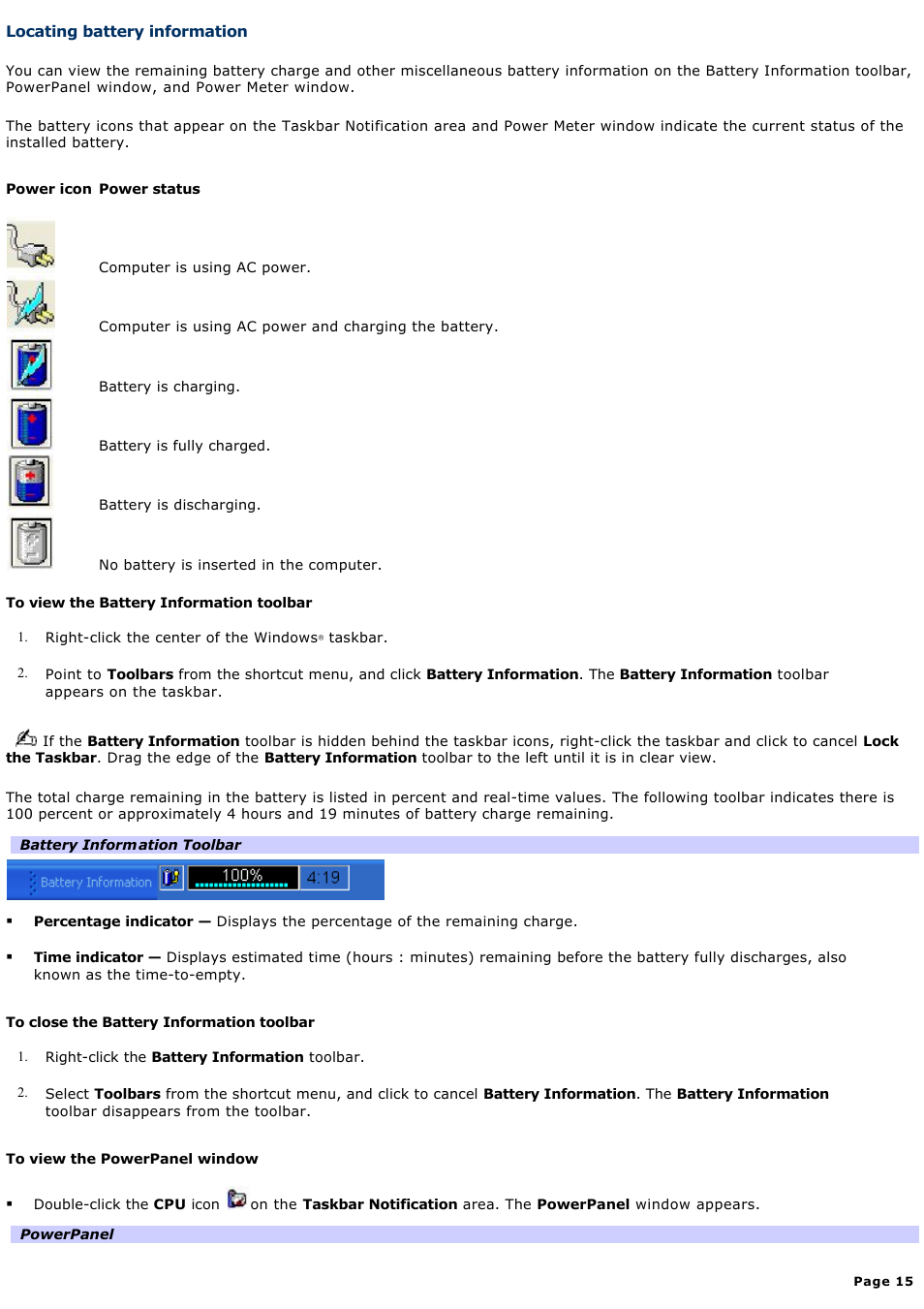 Locating battery information | Sony PCG-Z1WA User Manual | Page 15 / 171