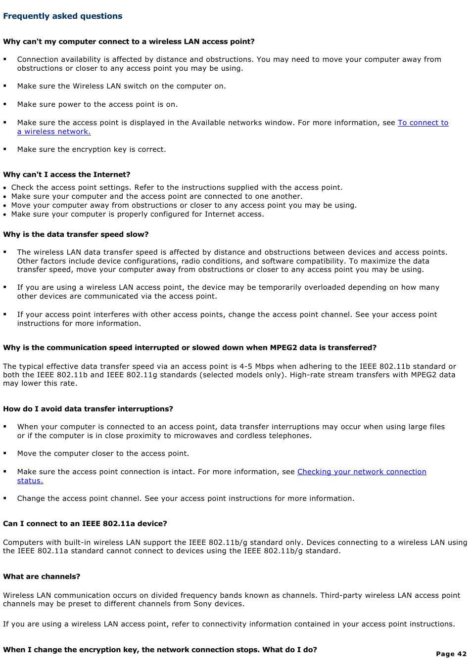 Frequently asked questions | Sony PCG-Z1WA User Manual | Page 42 / 171