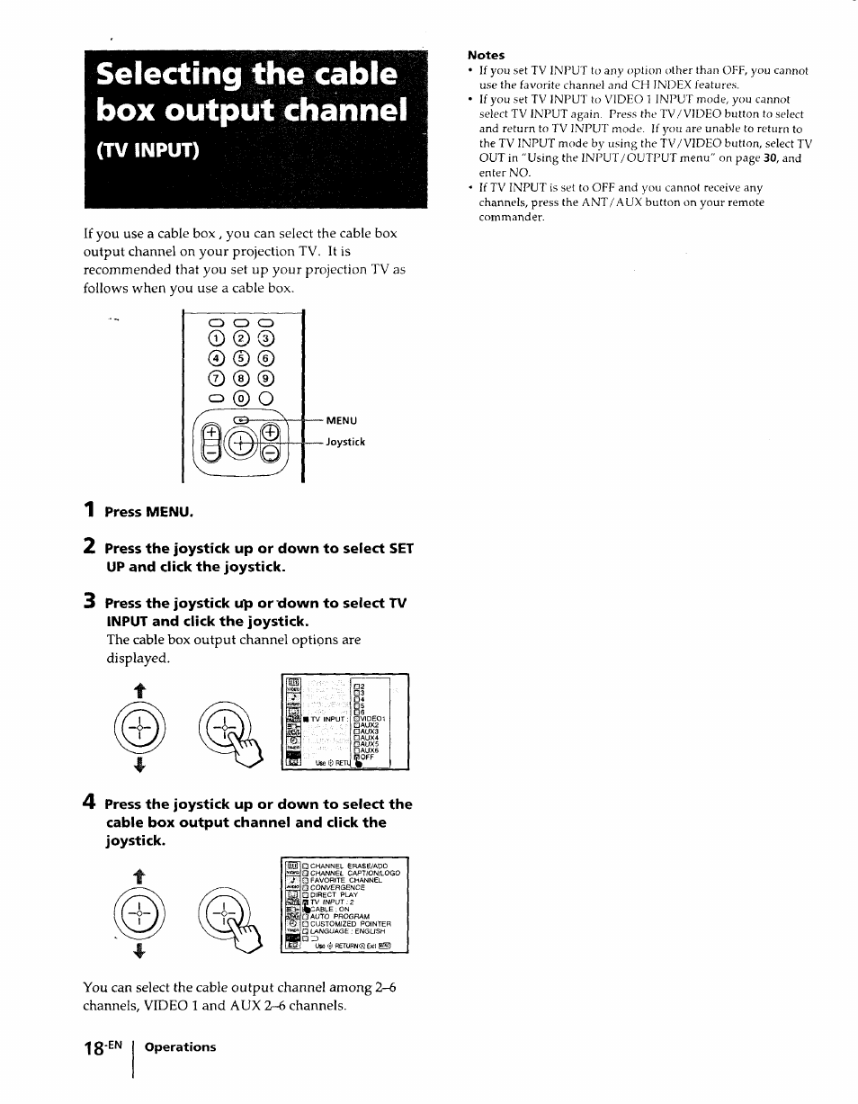 Selecting the cable box output channel, Tv input) | Sony KP-61XBR48 User Manual | Page 18 / 95