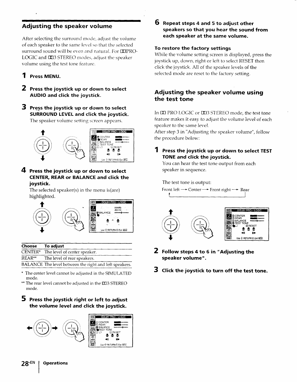 Adjusting the speaker volume, Adjusting the speaker volume using the test tone, T_________ _________________ i | Sony KP-61XBR48 User Manual | Page 28 / 95