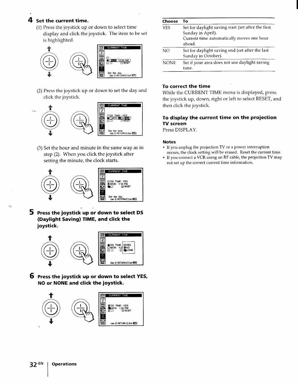 4 set the current time, To correct the time, Set the current time | Sony KP-61XBR48 User Manual | Page 32 / 95