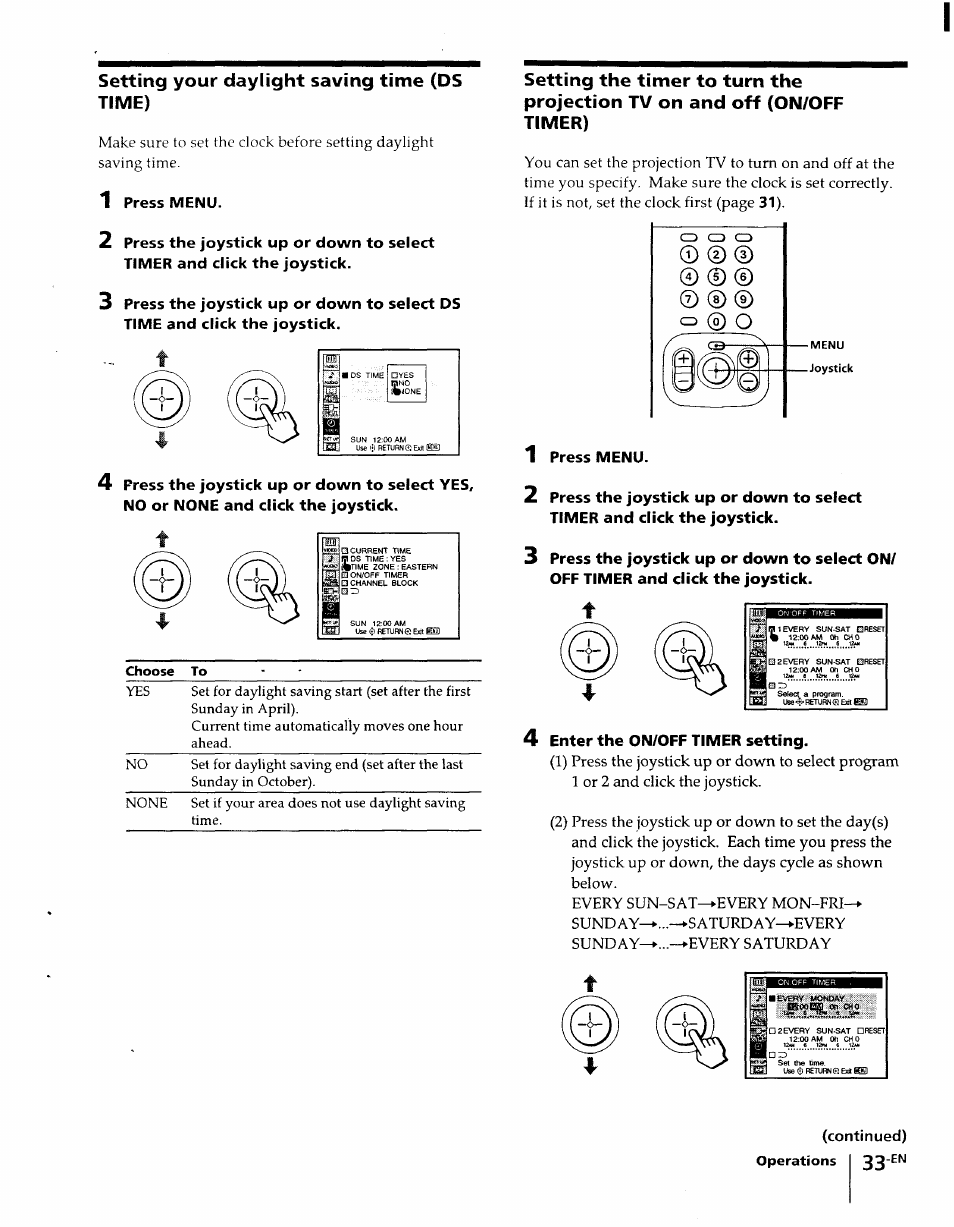 Setting your daylight saving time (ds time) | Sony KP-61XBR48 User Manual | Page 33 / 95