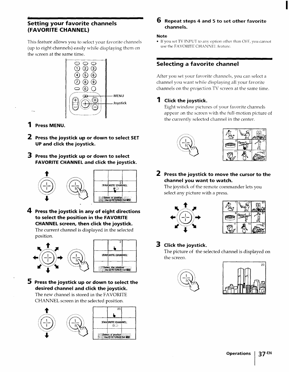 Setting your favorite channels (favorite channel), Selecting a favorite channel, Q ® o | Sony KP-61XBR48 User Manual | Page 37 / 95