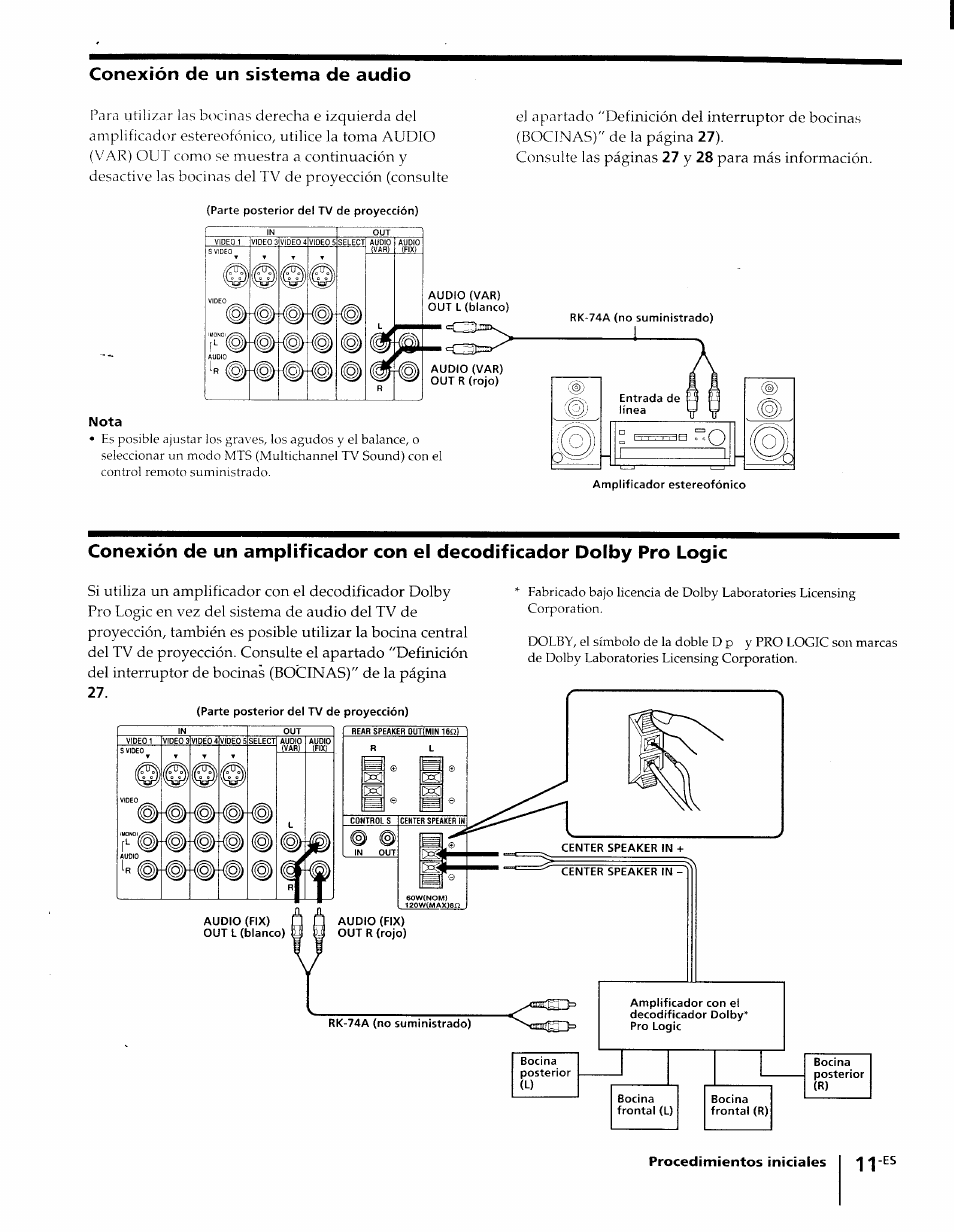 Conexión de un sistema de audio | Sony KP-61XBR48 User Manual | Page 57 / 95