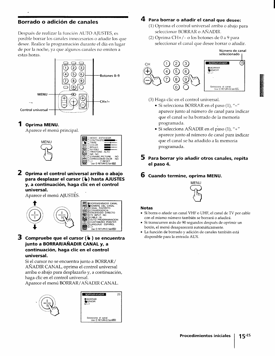 Borrado o adición de canales | Sony KP-61XBR48 User Manual | Page 61 / 95