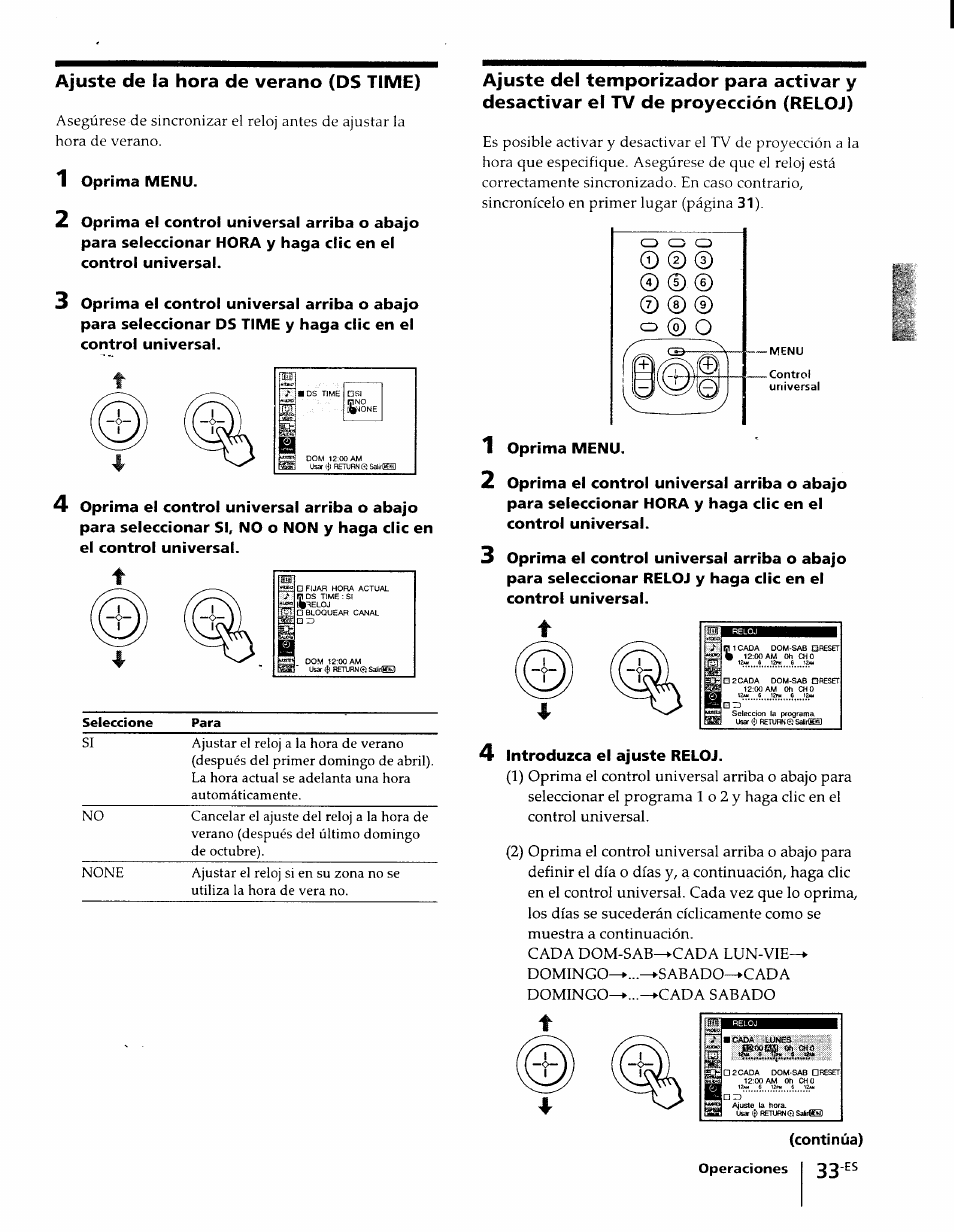 Ajuste de la hora de verano (ds time), 1 oprima menu, 4 introduzca el ajuste reloj | Sony KP-61XBR48 User Manual | Page 80 / 95