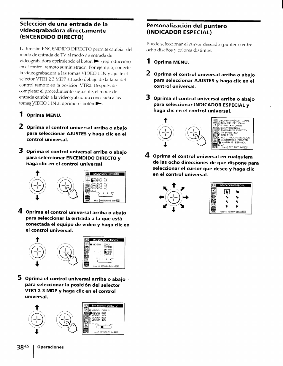 Personalización del puntero (indicador especial), Oprima menu, 1 oprima menu | Sony KP-61XBR48 User Manual | Page 85 / 95