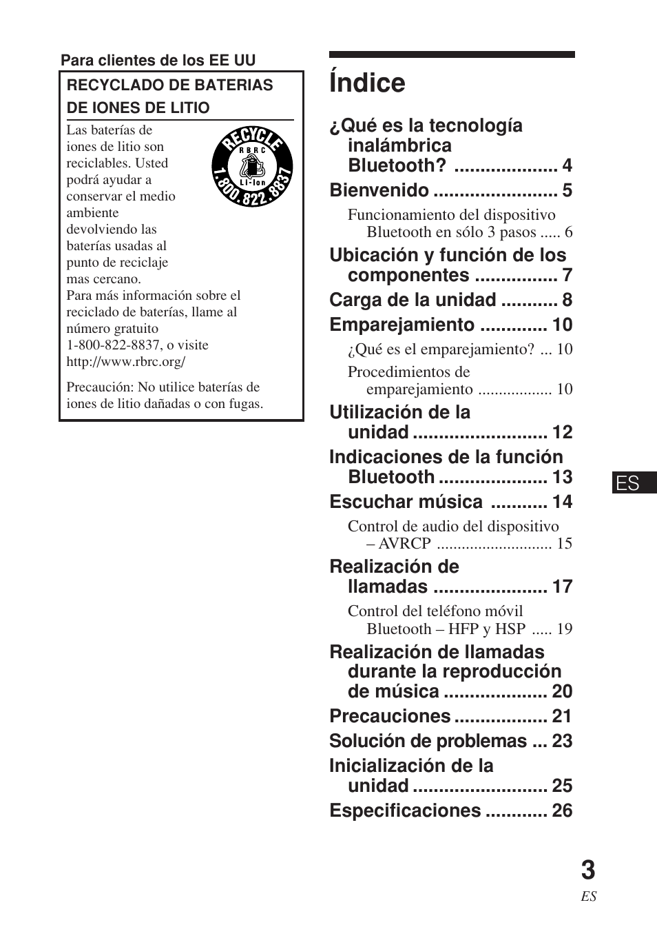 Índice | Sony DR-BT140Q User Manual | Page 29 / 56