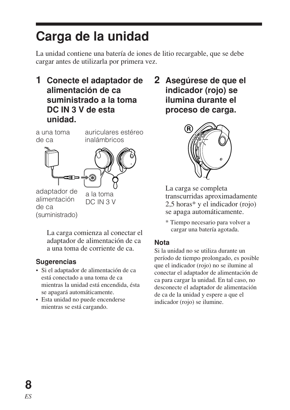 Carga de la unidad | Sony DR-BT140Q User Manual | Page 34 / 56