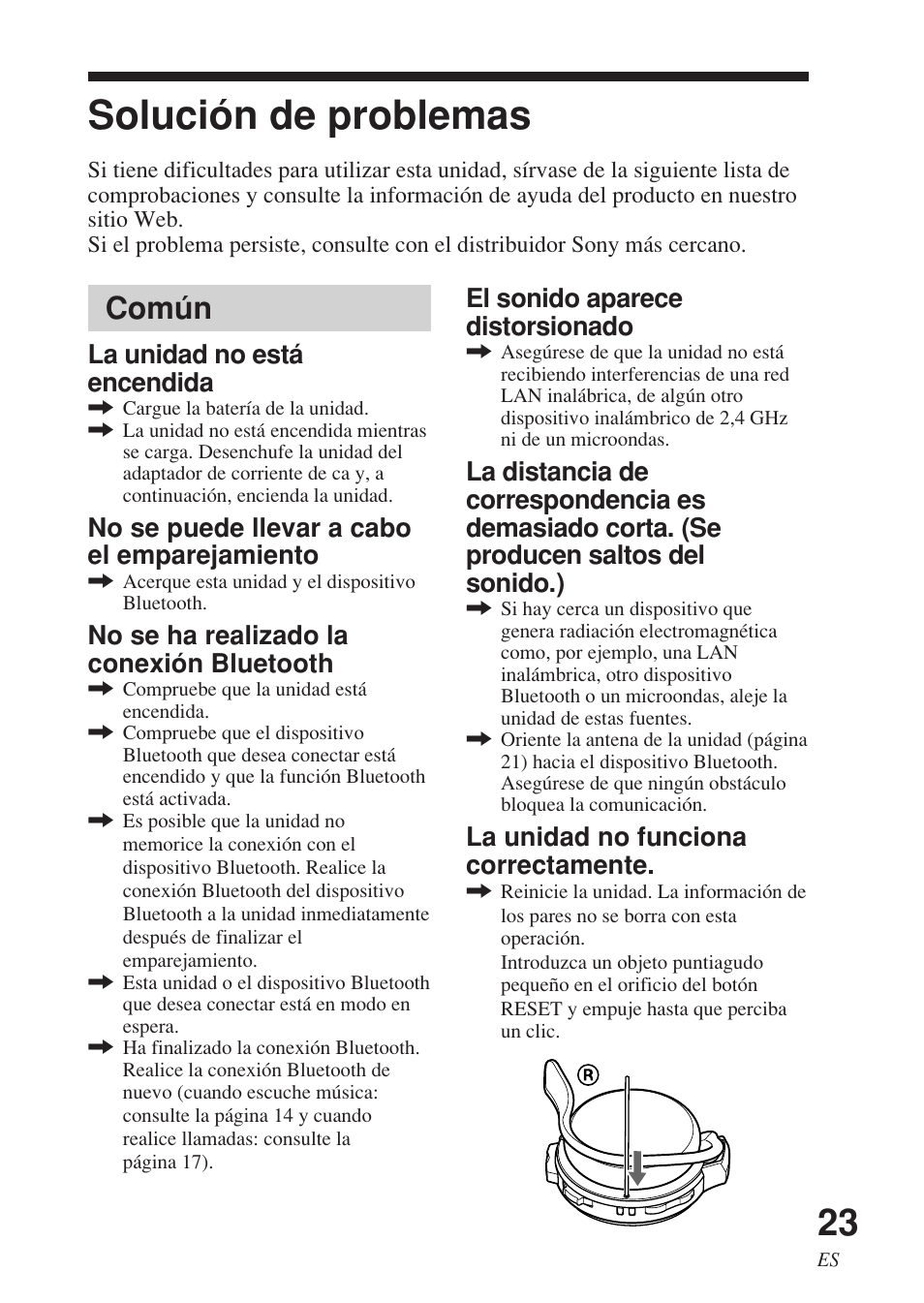 Solución de problemas, Común | Sony DR-BT140Q User Manual | Page 49 / 56