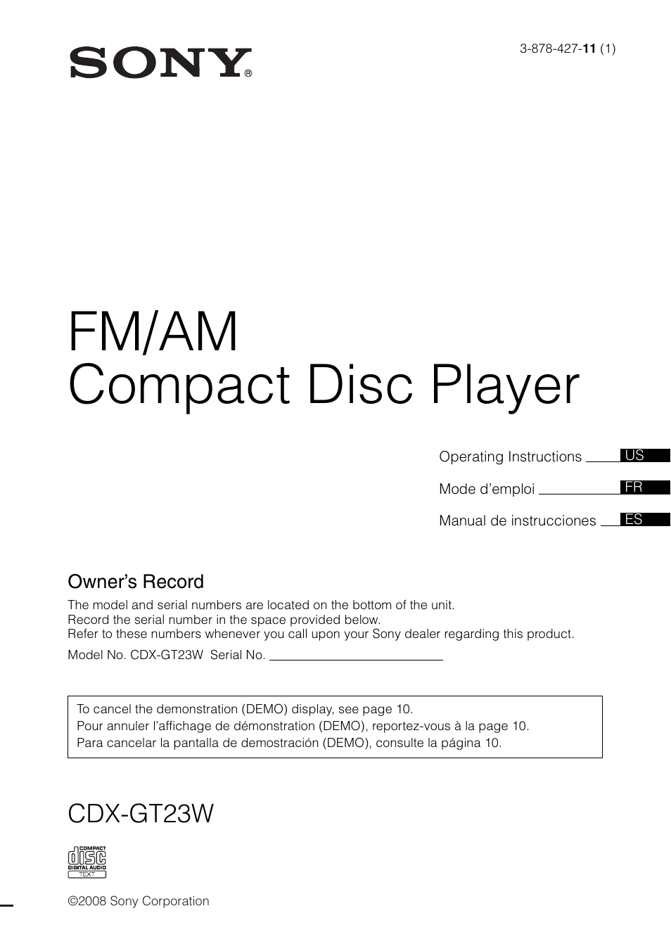 Sony CDX-GT23W User Manual | 52 pages