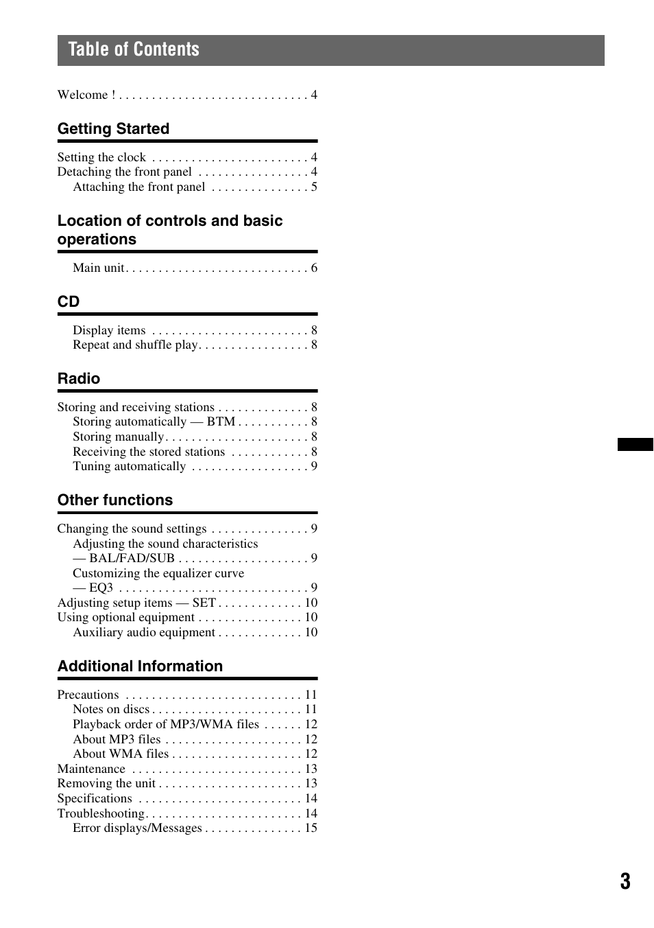 Sony CDX-GT23W User Manual | Page 3 / 52