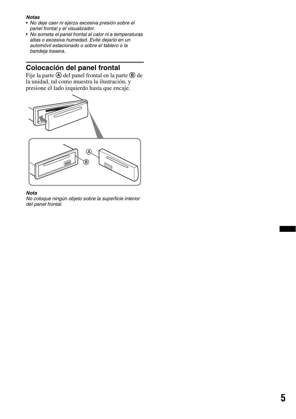 Colocación del panel frontal | Sony CDX-GT23W User Manual | Page 37 / 52