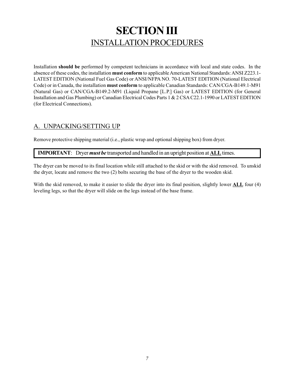 Installation procedures | American Dryer Corp. D20 User Manual | Page 11 / 37