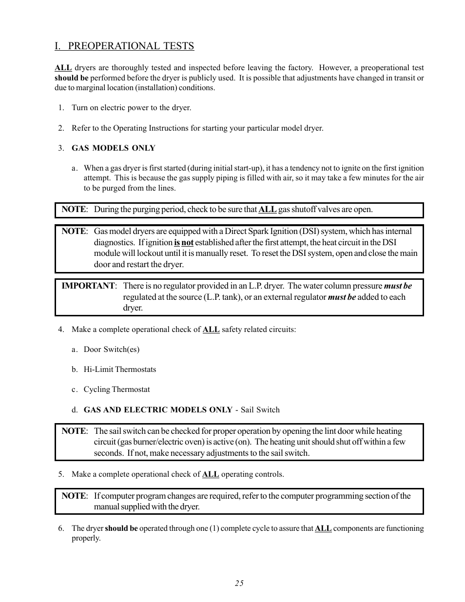 I. preoperational tests | American Dryer Corp. D20 User Manual | Page 29 / 37