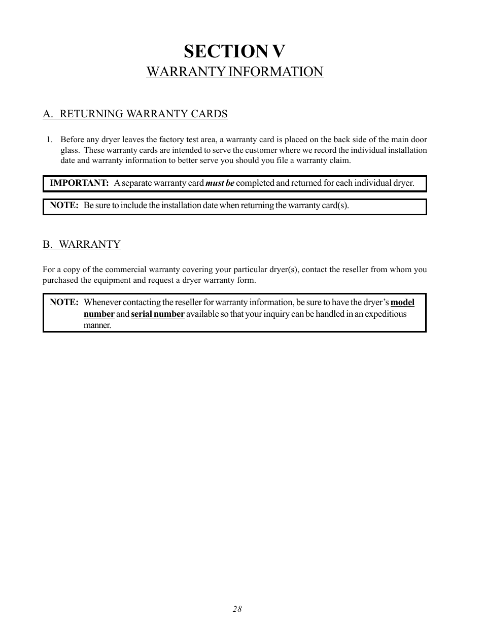 Warranty information | American Dryer Corp. D20 User Manual | Page 32 / 37