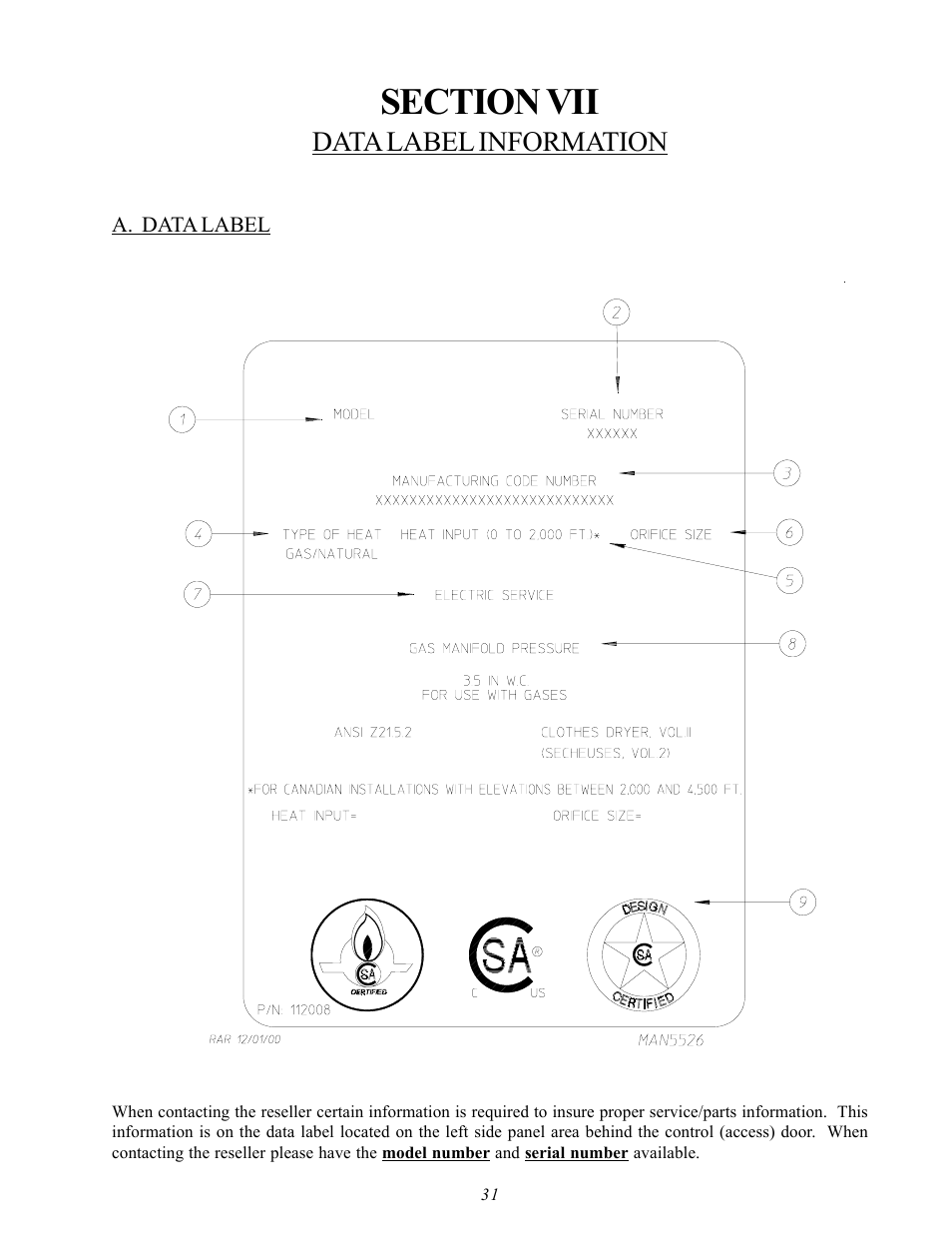 Data label information | American Dryer Corp. D20 User Manual | Page 35 / 37