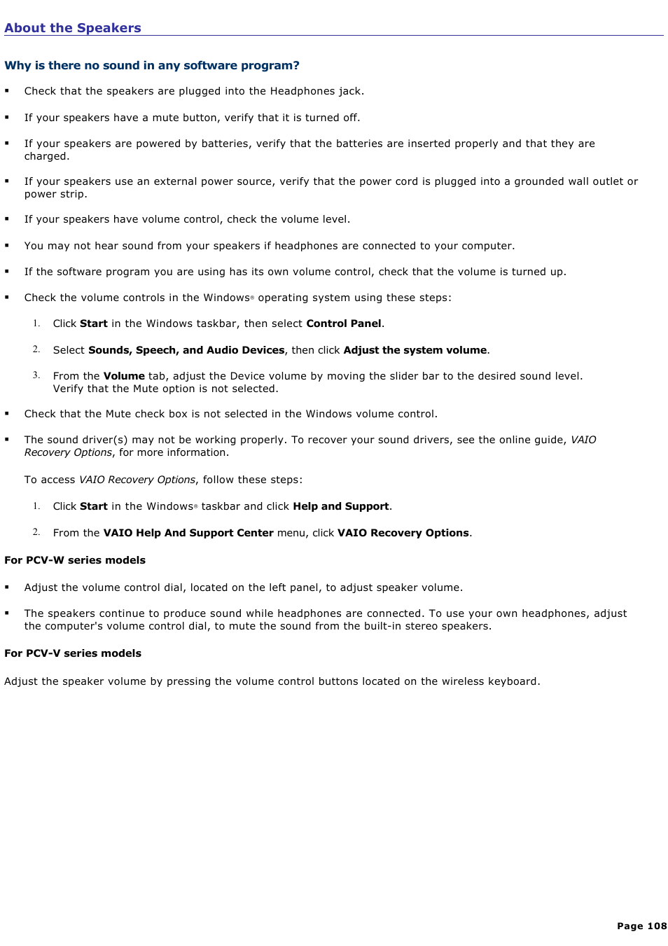 About the speakers | Sony PCV-V210P User Manual | Page 108 / 131