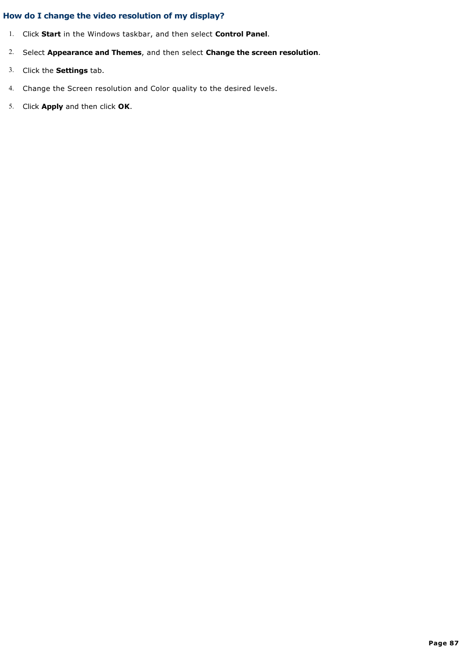 How do i change the video resolution of my display | Sony PCV-V210P User Manual | Page 87 / 131