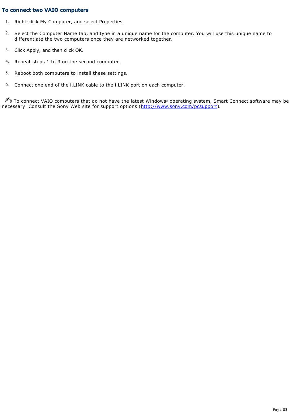 To connect two vaio computers | Sony PCG-NV170 User Manual | Page 82 / 188