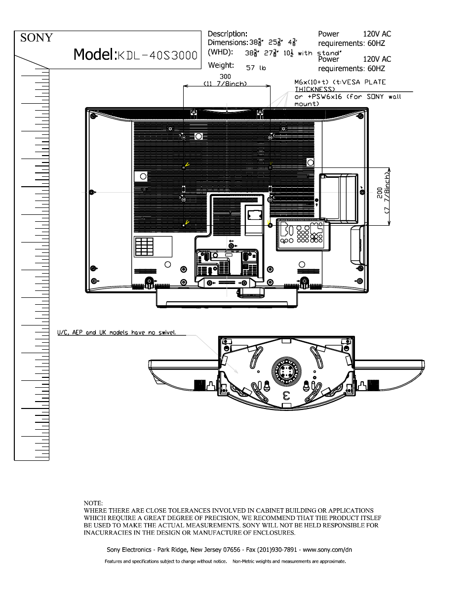Sony, Model:kdl-4os3ooo | Sony KDL-40S3000 User Manual | Page 2 / 3