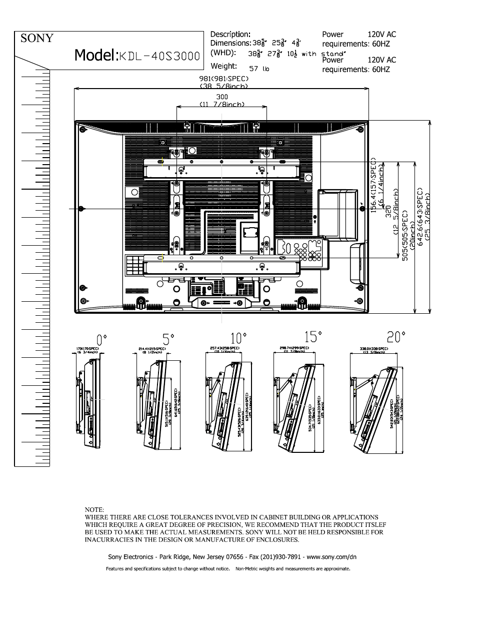 Sony, Model:kdl-4os3ooo | Sony KDL-40S3000 User Manual | Page 3 / 3