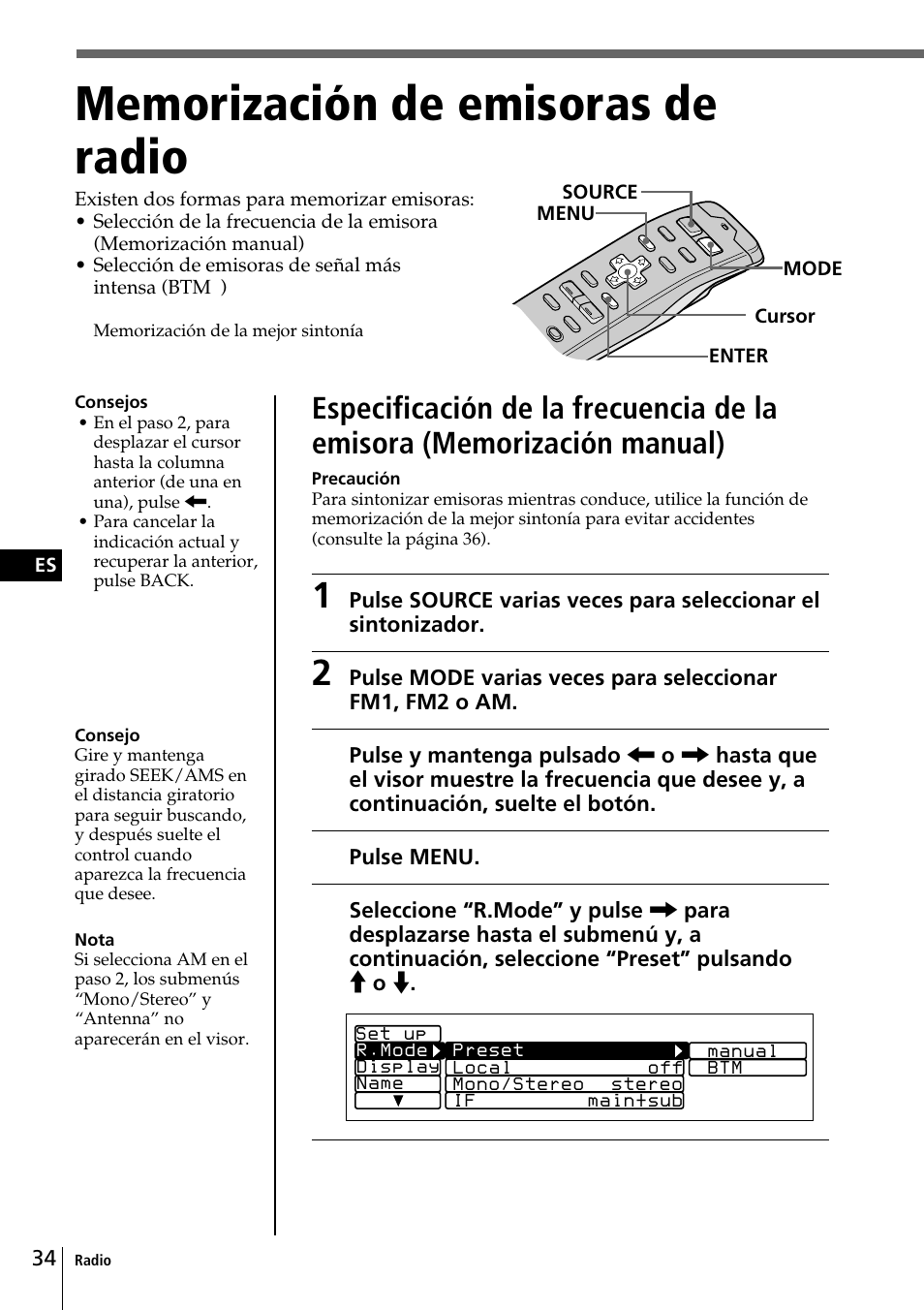 Memorización de emisoras de radio | Sony CDX-C90 User Manual | Page 100 / 134