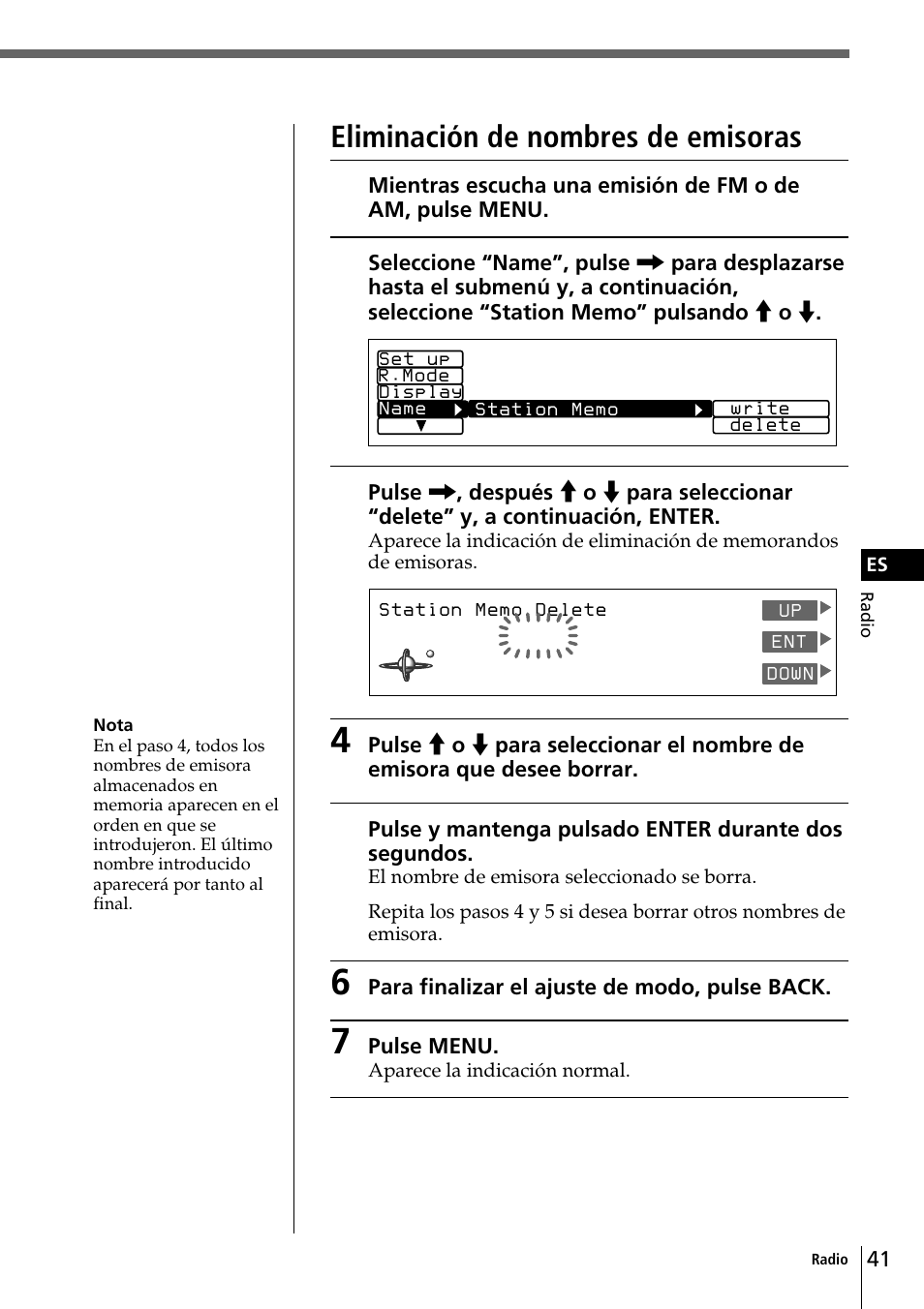 Eliminación de nombres de emisoras | Sony CDX-C90 User Manual | Page 107 / 134