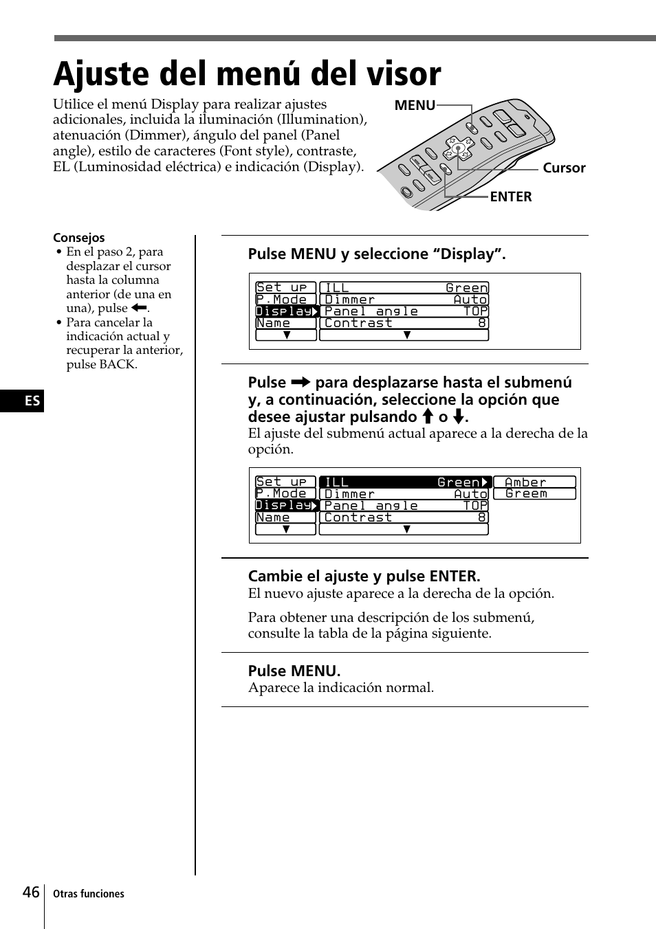 Ajuste del menú del visor | Sony CDX-C90 User Manual | Page 112 / 134