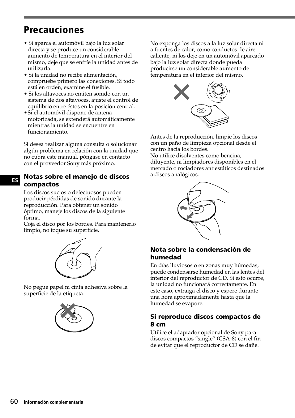 Información complementaria, Precauciones | Sony CDX-C90 User Manual | Page 126 / 134