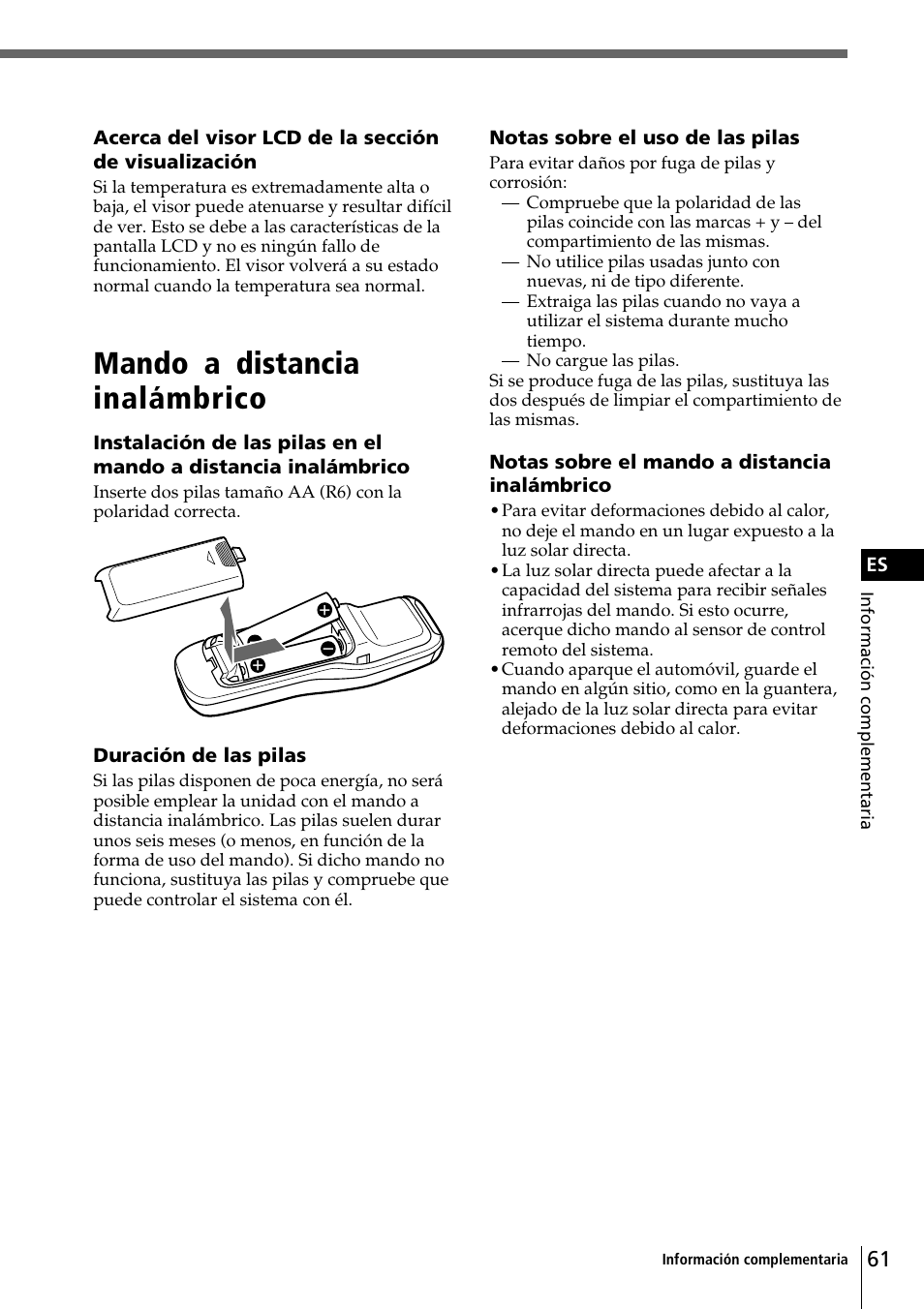 Mando a distancia inalámbrico | Sony CDX-C90 User Manual | Page 127 / 134