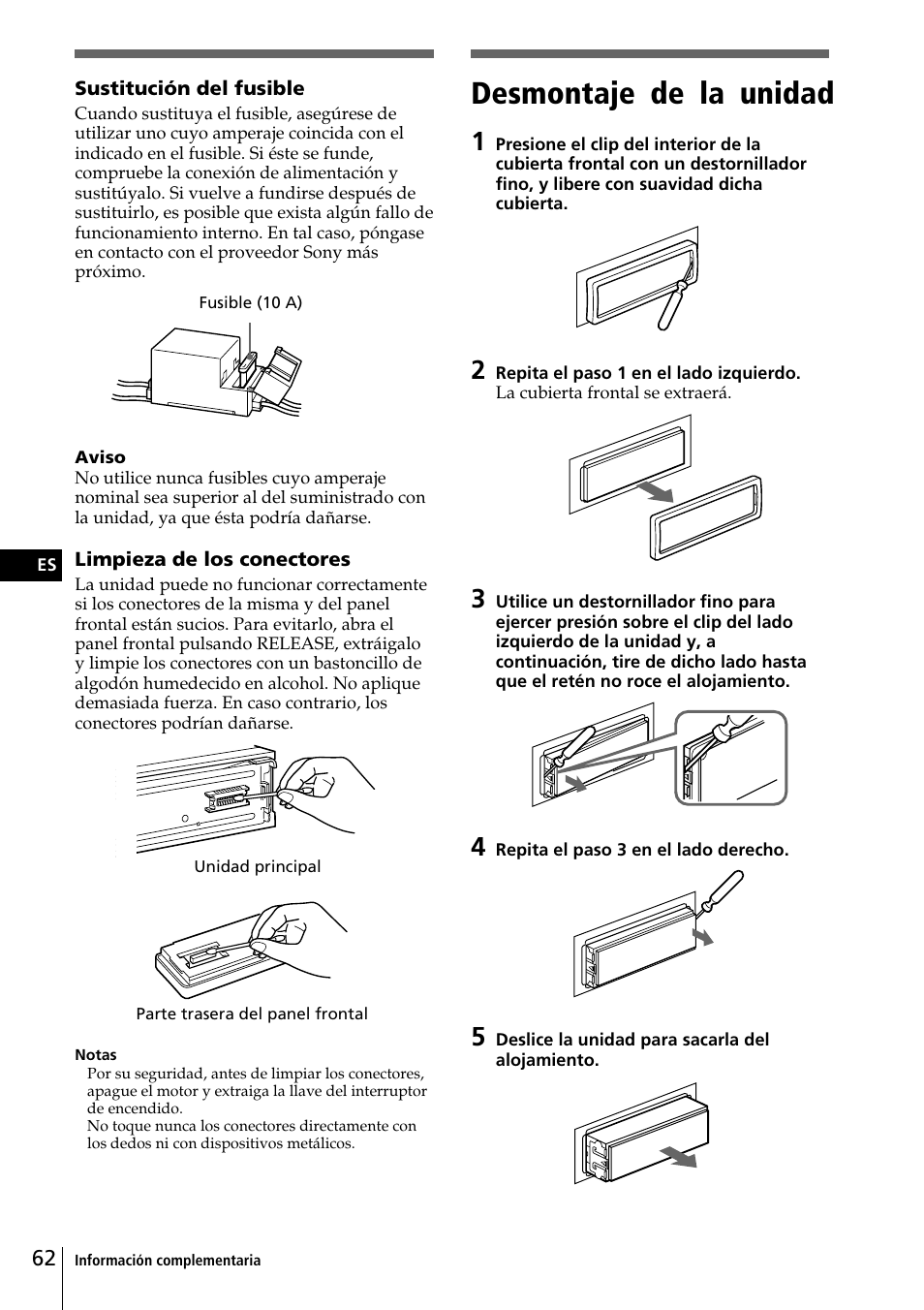 Desmontaje de la unidad | Sony CDX-C90 User Manual | Page 128 / 134