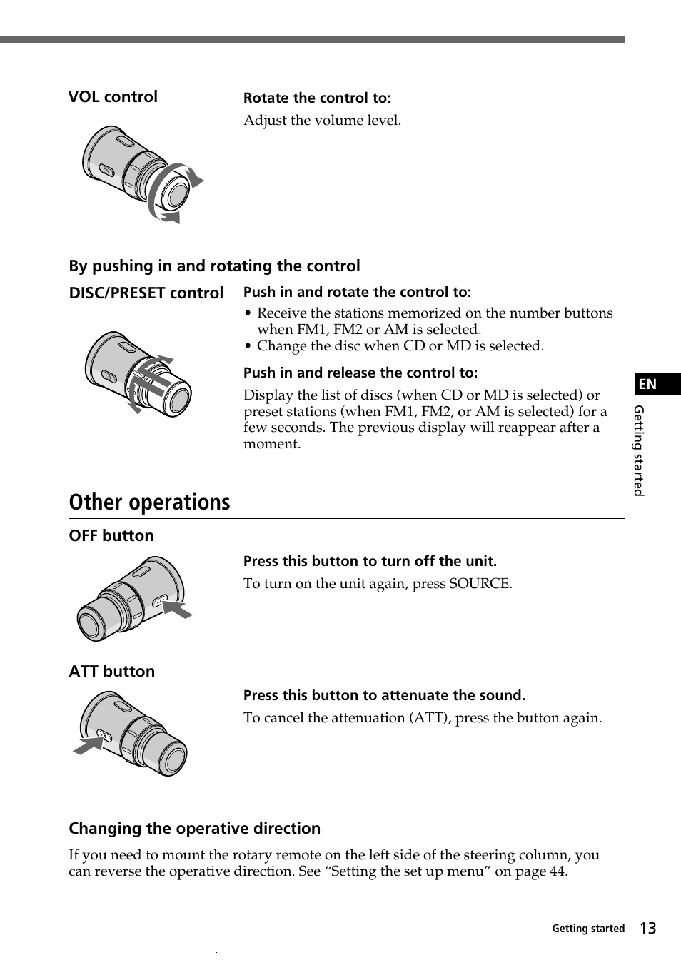 Other operations | Sony CDX-C90 User Manual | Page 13 / 134